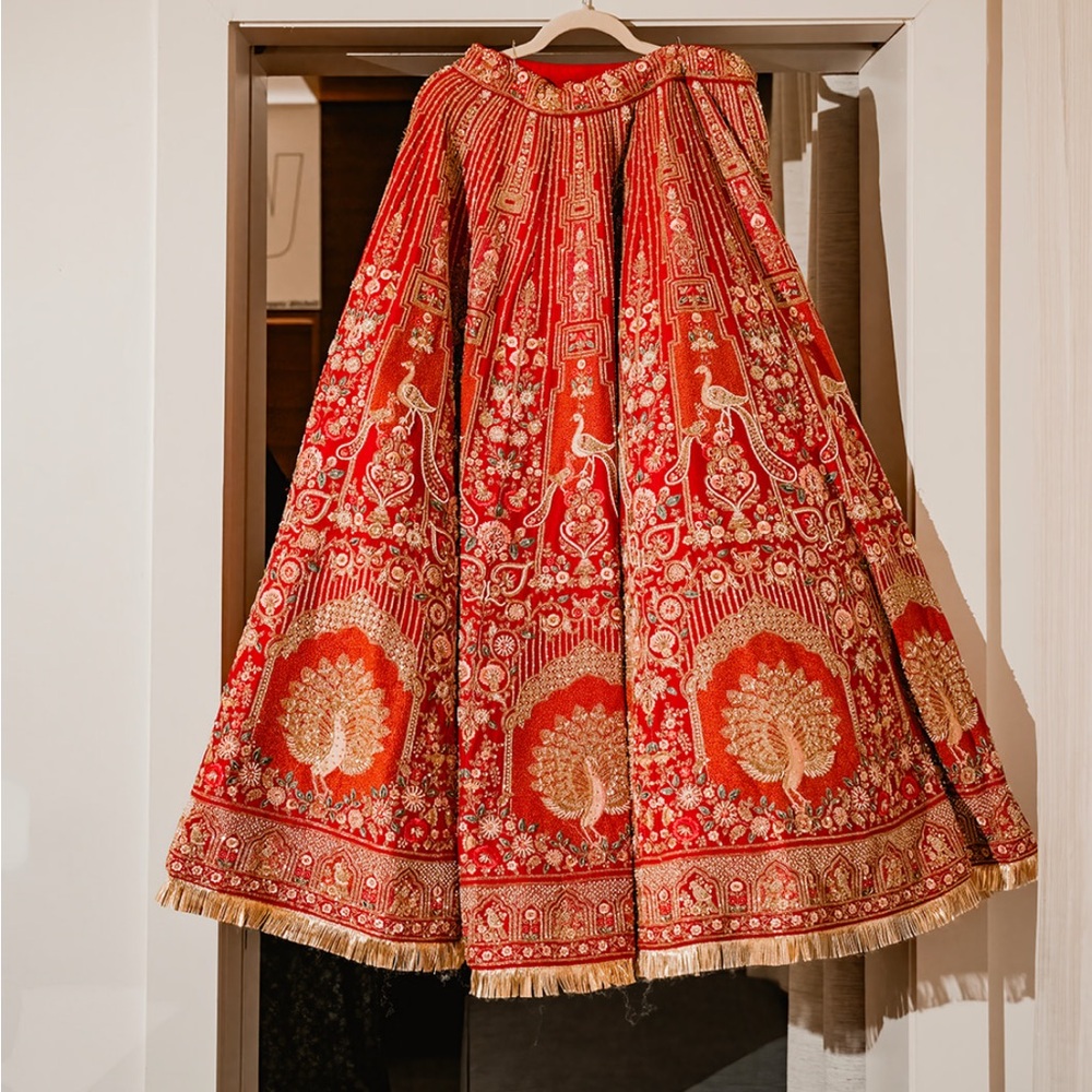Red and Gold Embroidered bridal Dress - Picture 3 of 10